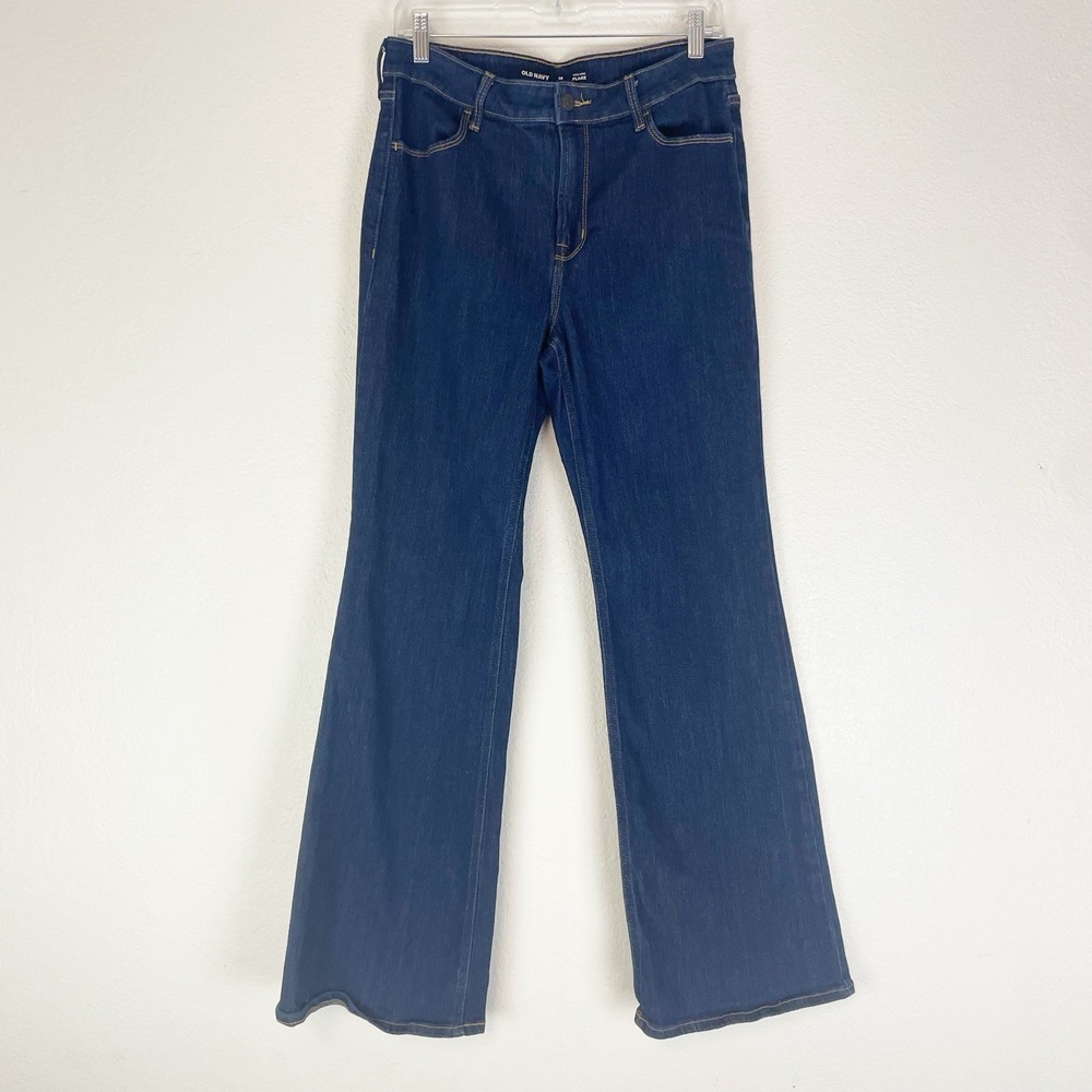 Old Navy Jeans Womens 10 High Rise Flare Dark Blue Stretch Denim Boho Preppy Y2K